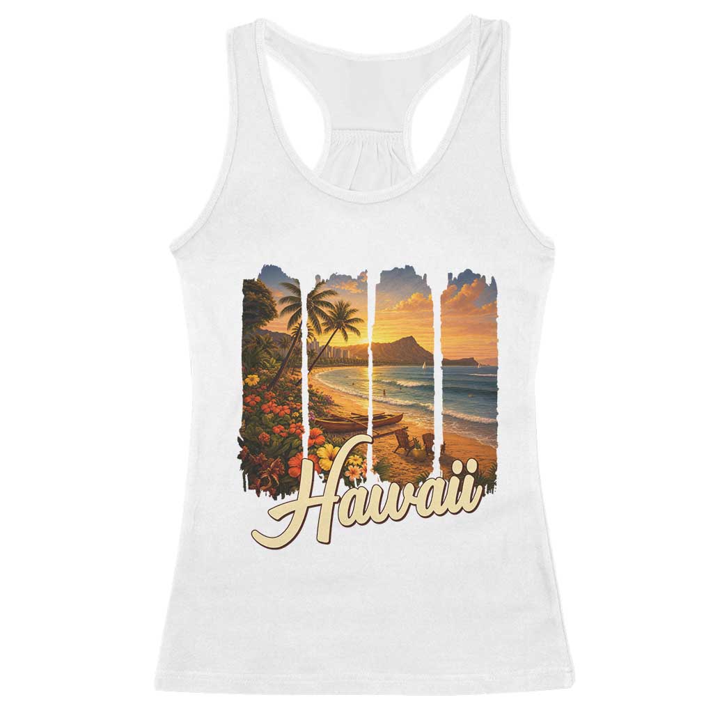 Vintage Hawaii Beach Travel Racerback Tank Top Sunset Ocean Landscape TS12 White Print Your Wear