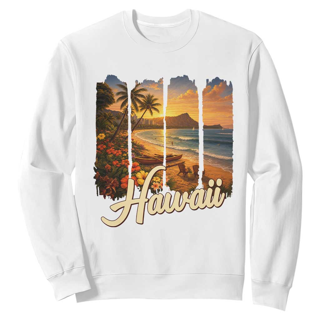 Vintage Hawaii Beach Travel Sweatshirt Sunset Ocean Landscape TS12 White Print Your Wear