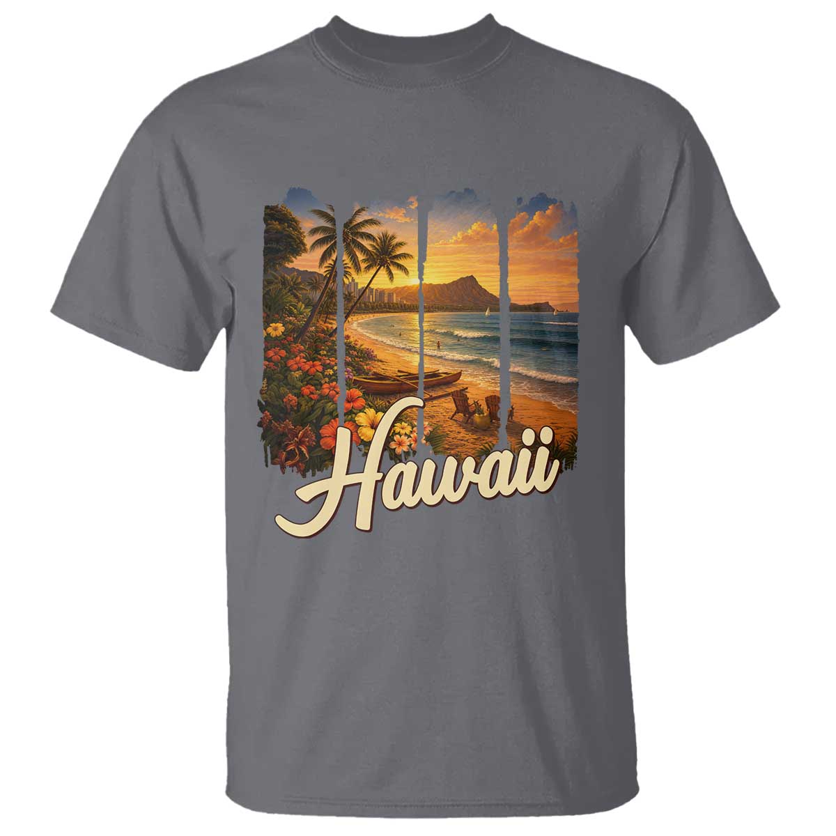 Vintage Hawaii Beach Travel T Shirt Sunset Ocean Landscape TS12 Charcoal Print Your Wear