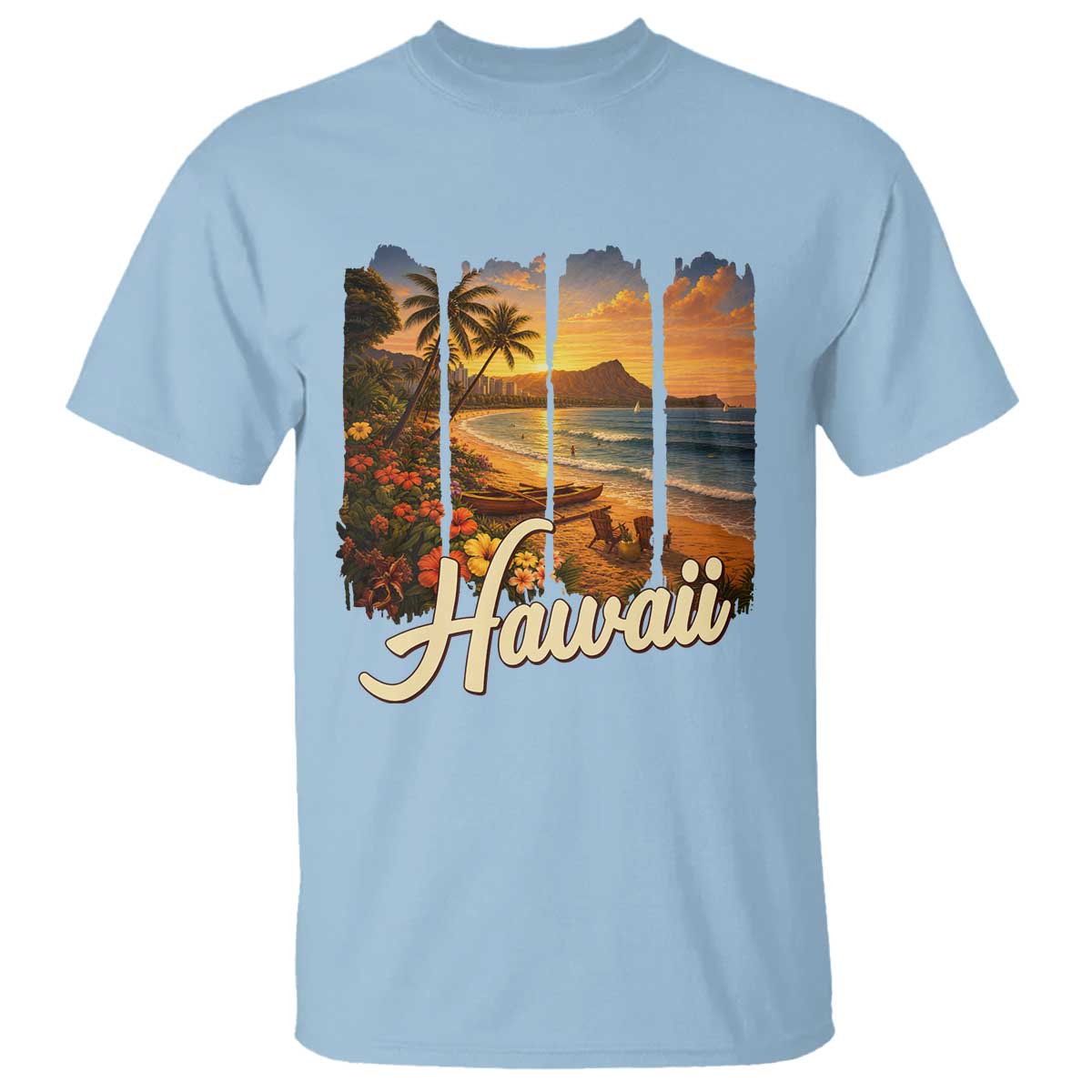 Vintage Hawaii Beach Travel T Shirt Sunset Ocean Landscape TS12 Light Blue Print Your Wear