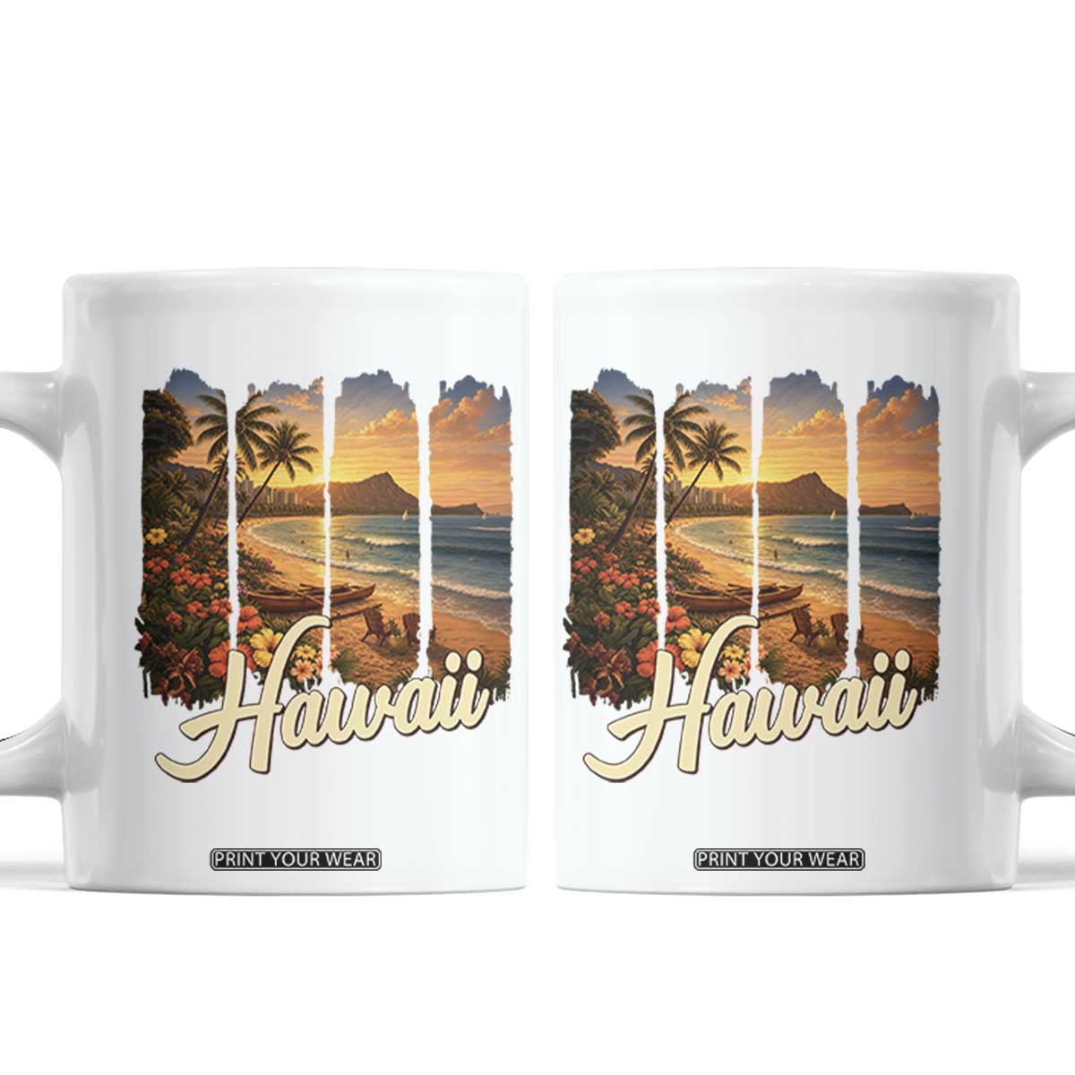Vintage Hawaii Beach Travel Coffee Mug Sunset Ocean Landscape TS12 White Print Your Wear