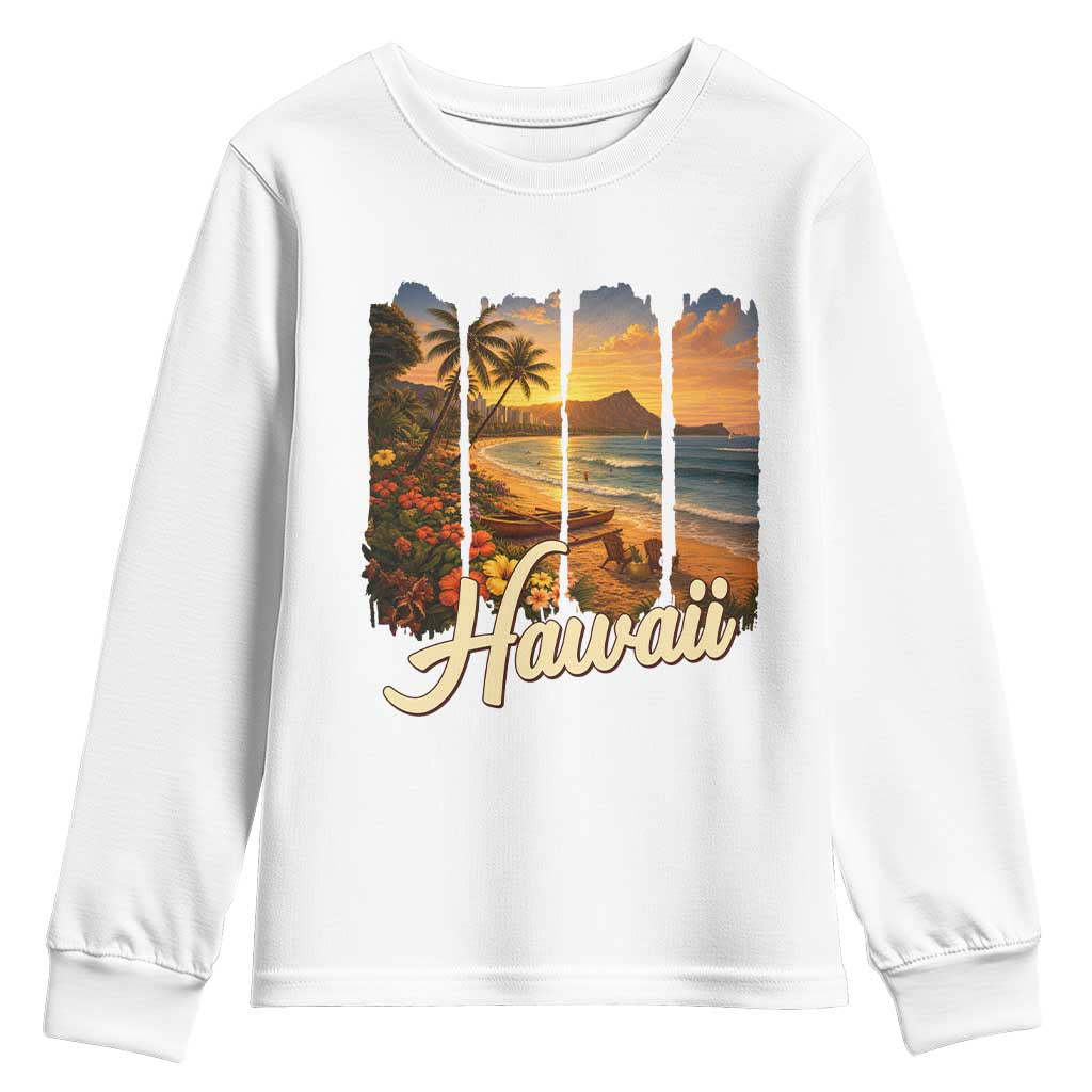 Vintage Hawaii Beach Travel Youth Sweatshirt Sunset Ocean Landscape TS12 White Print Your Wear