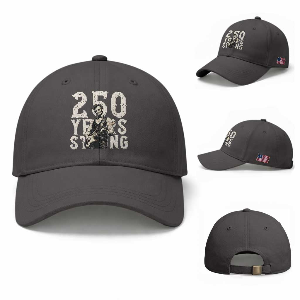 Vintage Abraham Lincoln Playing Guitar Baseball Cap 250 Years Strong TS12 Baseball Cap Universal Fit Dark Gray Print Your Wear