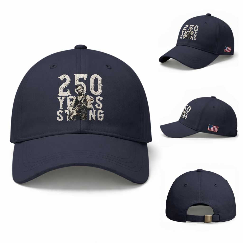 Vintage Abraham Lincoln Playing Guitar Baseball Cap 250 Years Strong TS12 Baseball Cap Universal Fit Navy Print Your Wear