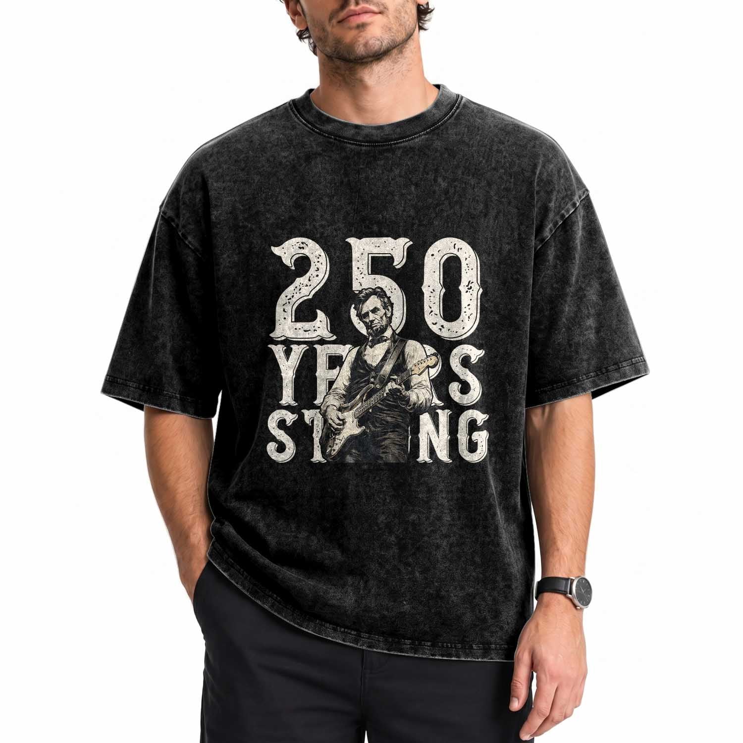 Vintage Abraham Lincoln Playing Guitar Washed Cotton T-Shirt 250 Years Strong