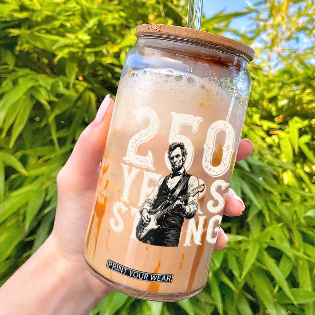 Vintage Abraham Lincoln Playing Guitar Glass Can 250 Years Strong TS12 Black Print Your Wear