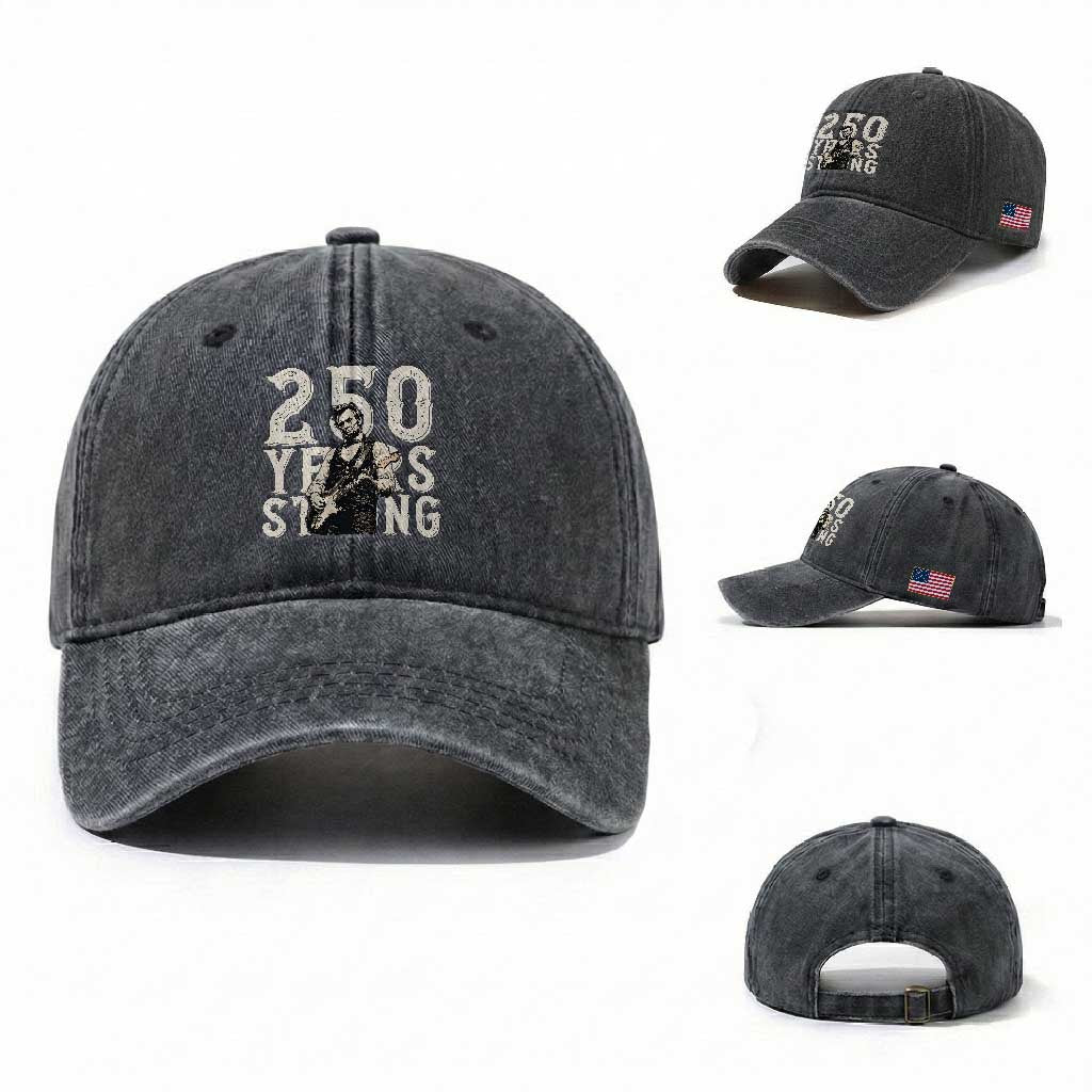 Vintage Abraham Lincoln Playing Guitar Washed Cotton Baseball Cap 250 Years Strong TS12 Washed Cap Universal Fit Dark Gray Print Your Wear
