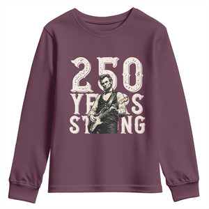 Vintage Abraham Lincoln Playing Guitar Youth Sweatshirt 250 Years Strong TS12 Maroon Print Your Wear