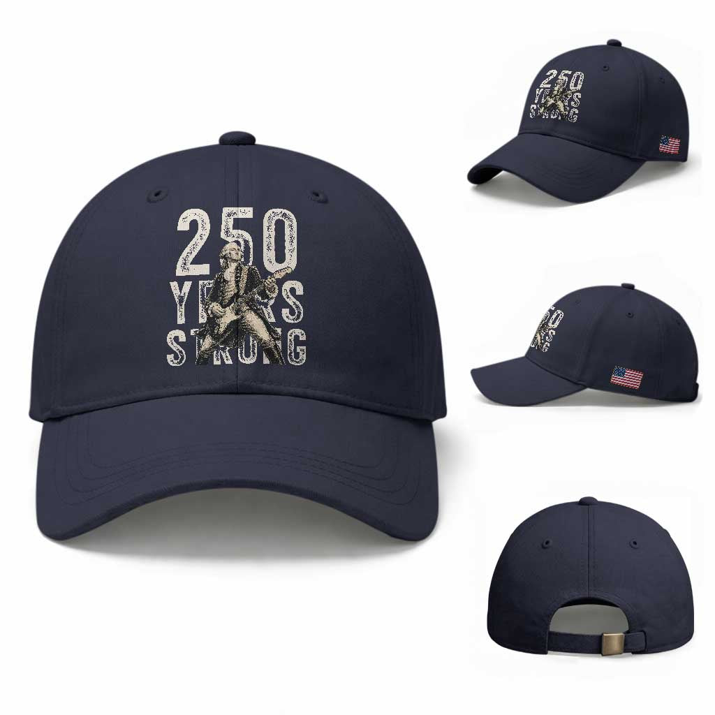 Vintage George Washington Playing Guitar Baseball Cap 250 Years Strong TS12 Baseball Cap Universal Fit Navy Print Your Wear