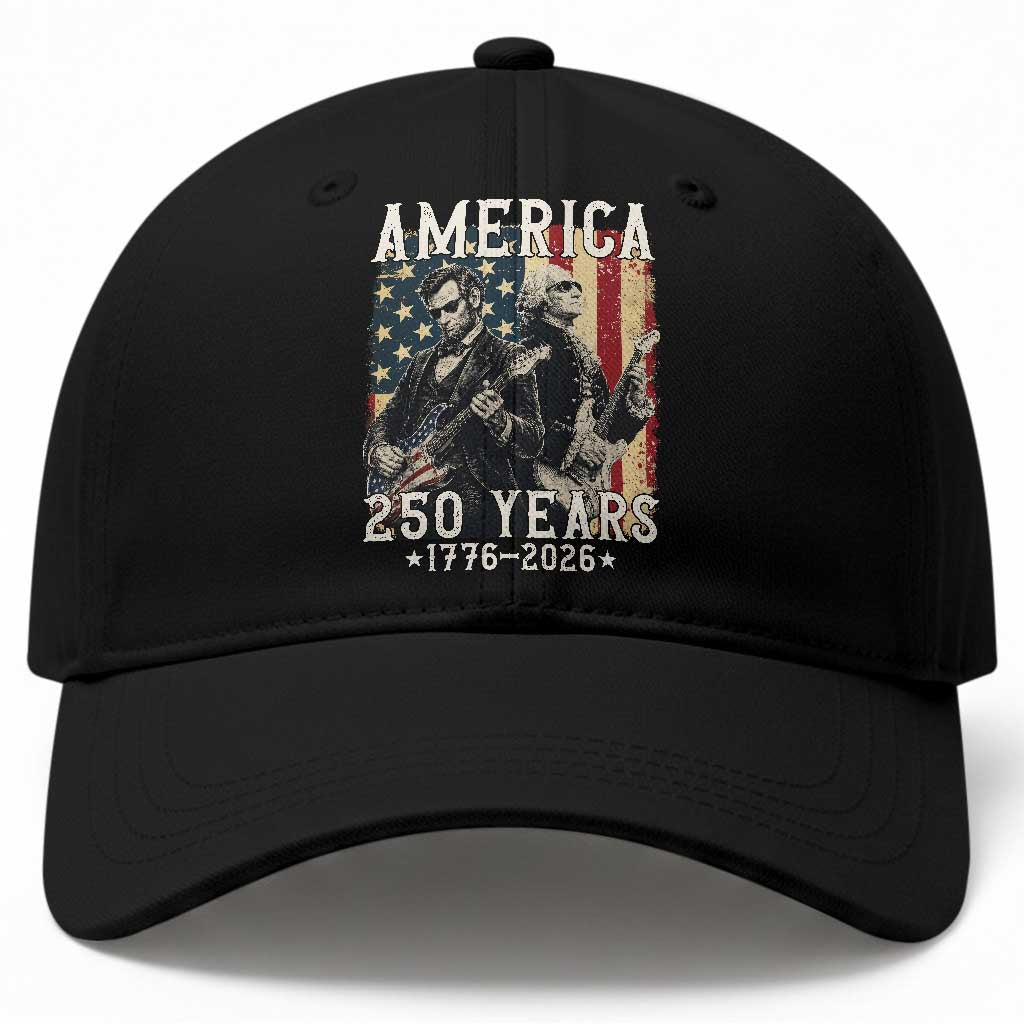 George Washington Abe Lincoln Playing Guitar Baseball Cap USA 250th Anniversary Guitarist Graphic TS12 Print Your Wear