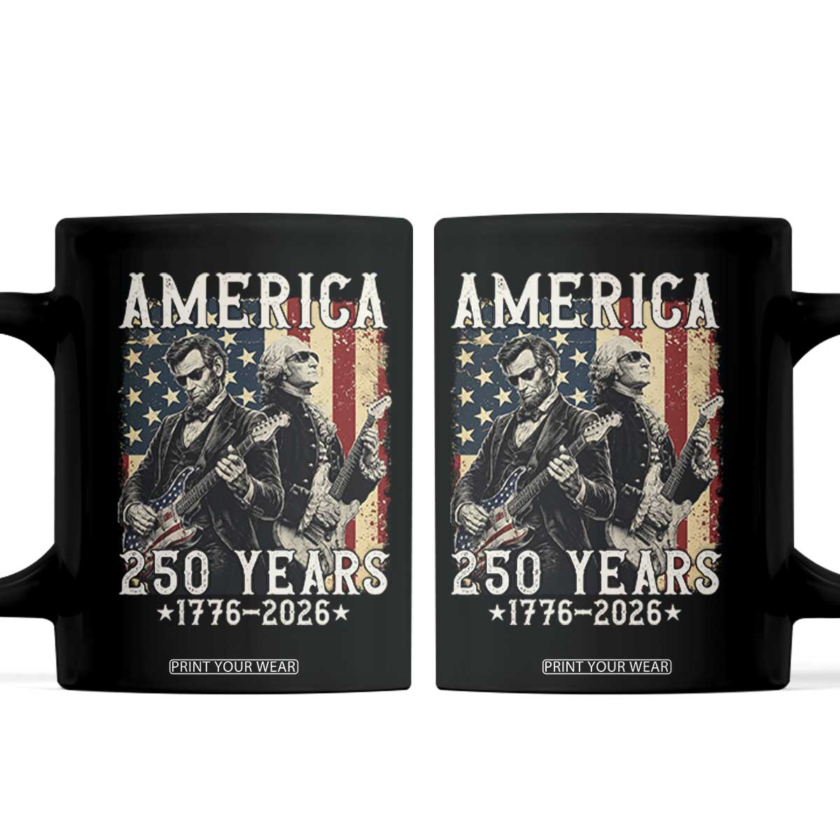 George Washington Abe Lincoln Playing Guitar Coffee Mug USA 250th Anniversary Guitarist Graphic TS12 Black Print Your Wear