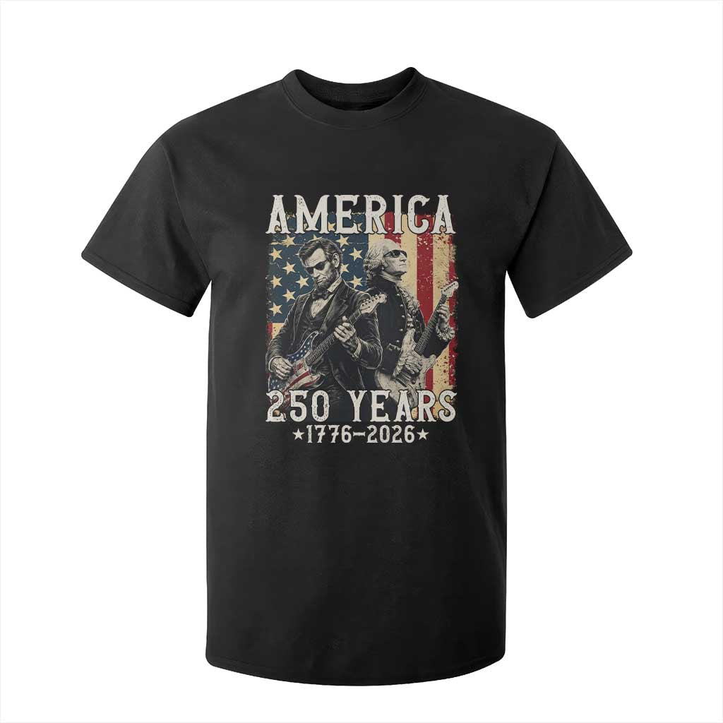 George Washington Abe Lincoln Playing Guitar T Shirt For Kid USA 250th Anniversary Guitarist Graphic TS12 Black Print Your Wear