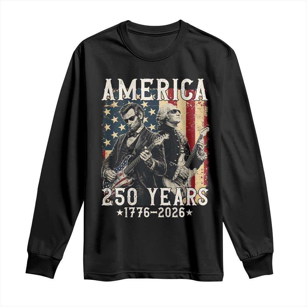 George Washington Abe Lincoln Playing Guitar Long Sleeve Shirt USA 250th Anniversary Guitarist Graphic TS12 Black Print Your Wear