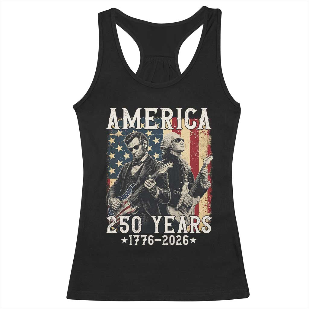 George Washington Abe Lincoln Playing Guitar Racerback Tank Top USA 250th Anniversary Guitarist Graphic TS12 Black Print Your Wear
