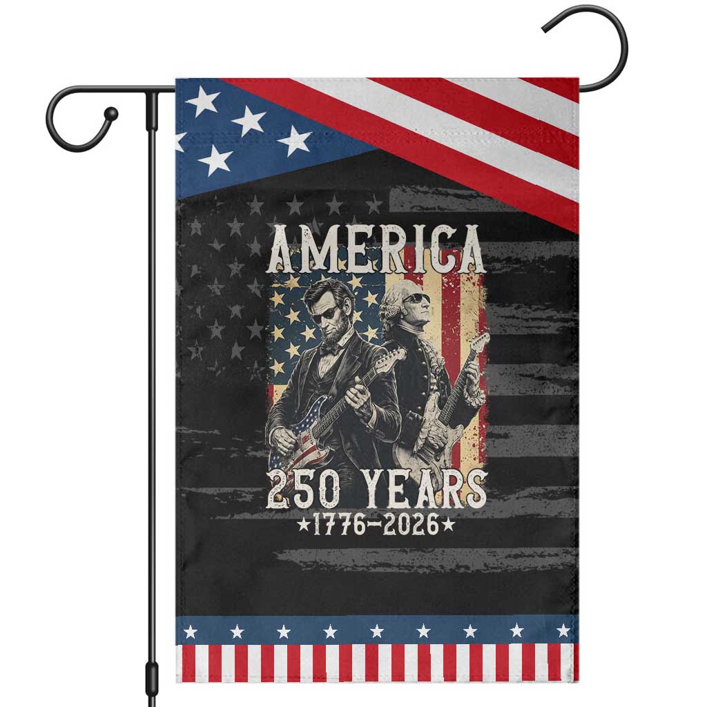 George Washington Abe Lincoln Playing Guitar Patriotic Garden Flag USA 250th Anniversary Guitarist Graphic TS12 Distressed Black Blue Print Your Wear