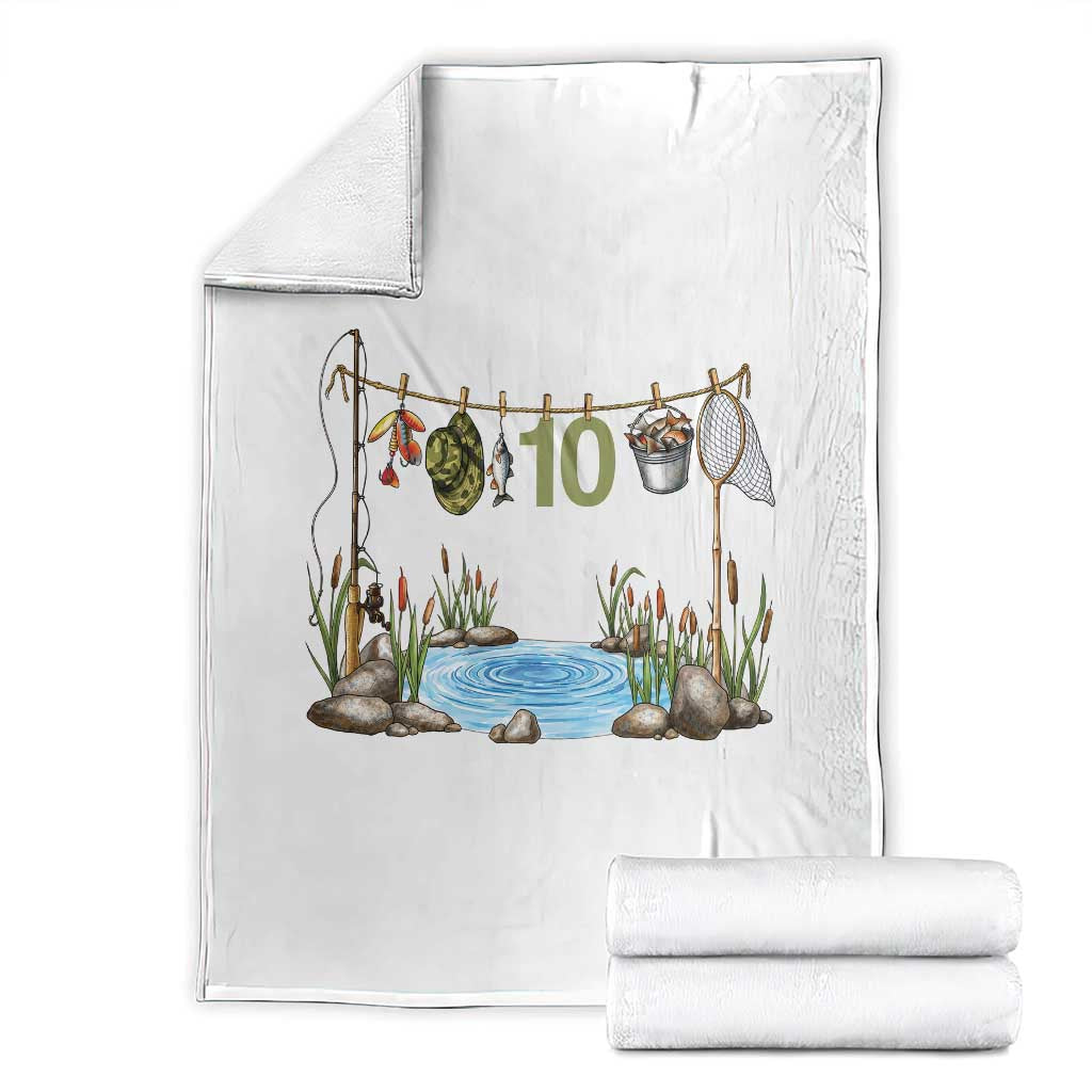 10th Birthday Fishing Throw Blanket Fisherman Birthday Party Gift TS12 White Print Your Wear