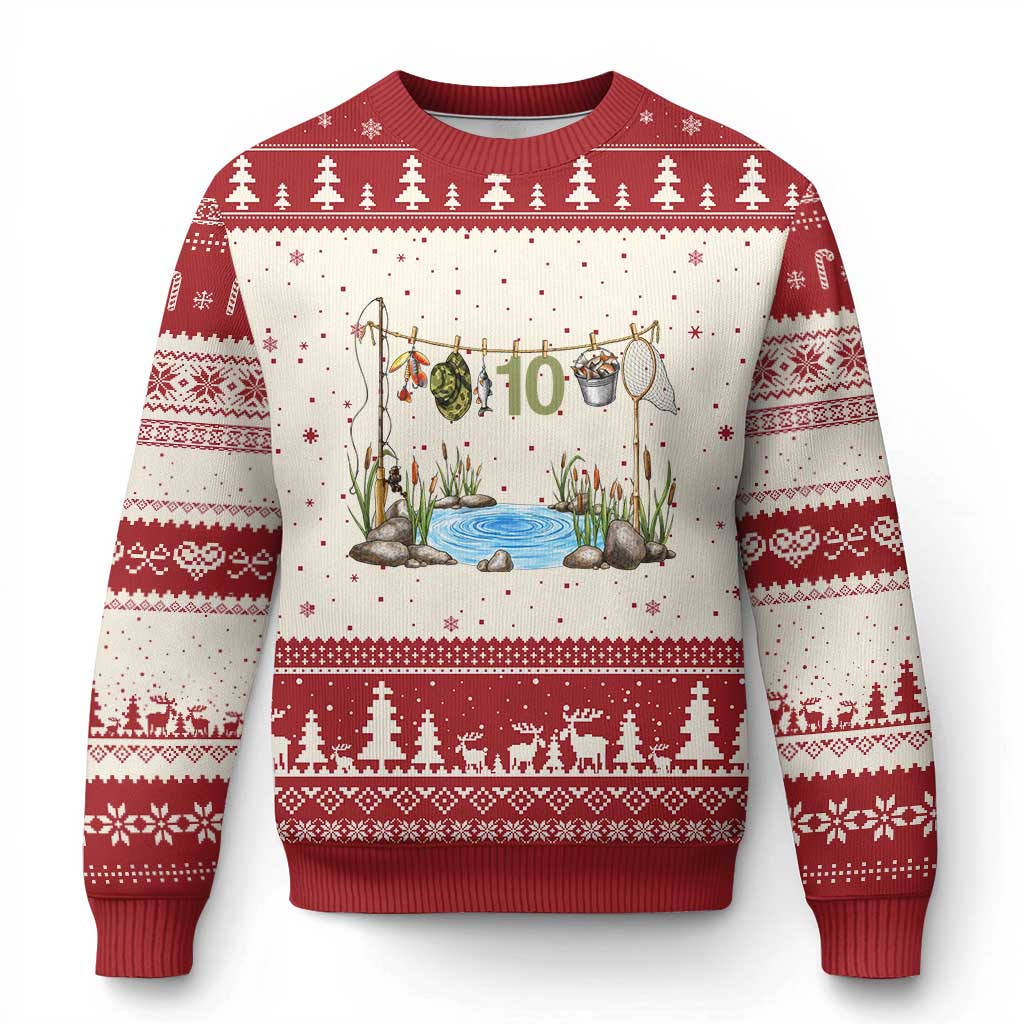 10th Birthday Fishing Ugly Christmas Sweater Fisherman Birthday Party Gift TS12 Beige Red Print Your Wear