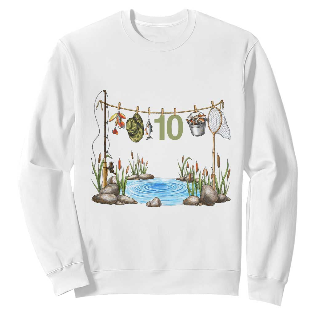10th Birthday Fishing Sweatshirt Fisherman Birthday Party Gift TS12 White Print Your Wear