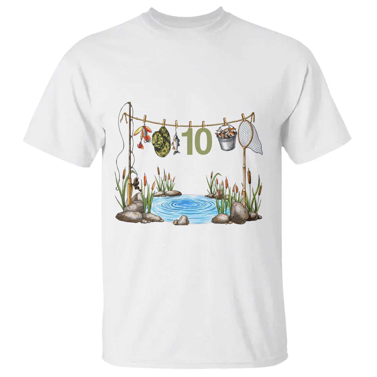10th Birthday Fishing T Shirt Fisherman Birthday Party Gift TS12 White Print Your Wear