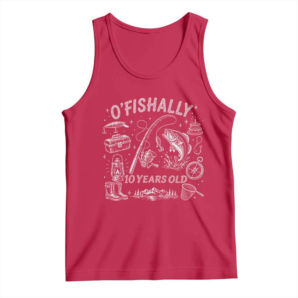 O'Fishally 10 Years Old Tank Top Funny Fisherman Birthday Graphic TS12 Red Print Your Wear