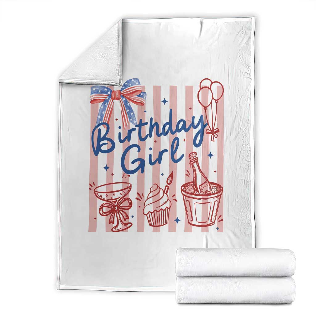 Patriotic Birthday Girl Throw Blanket Red White And Blue Party Graphic TS12 White Print Your Wear