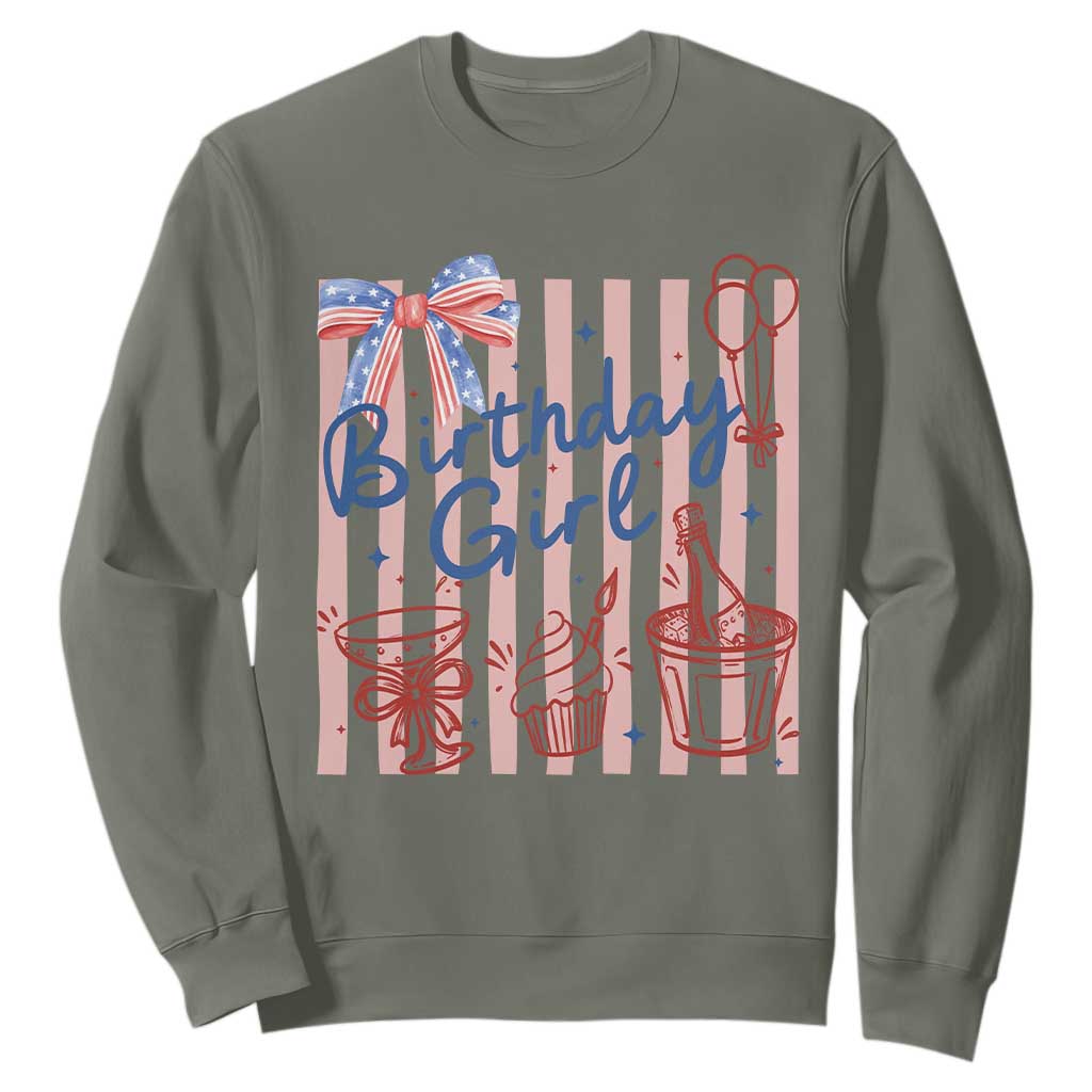 Patriotic Birthday Girl Sweatshirt Red White And Blue Party Graphic TS12 Military Green Print Your Wear