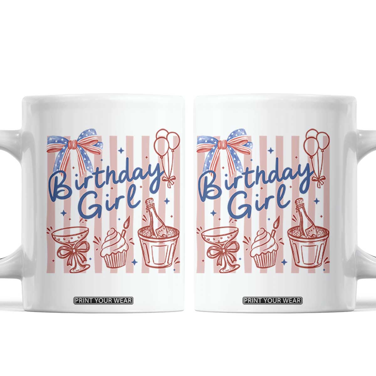 Patriotic Birthday Girl Coffee Mug Red White And Blue Party Graphic TS12 White Print Your Wear