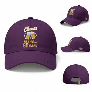 60th Birthday Party Gift Baseball Cap Cheers Beers To My 60 Years TS12 Baseball Cap Universal Fit Purple Print Your Wear