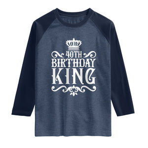 40th Birthday King Royal Crown Graphic For Men Raglan Shirt TS12 Heather Denim Navy Print Your Wear