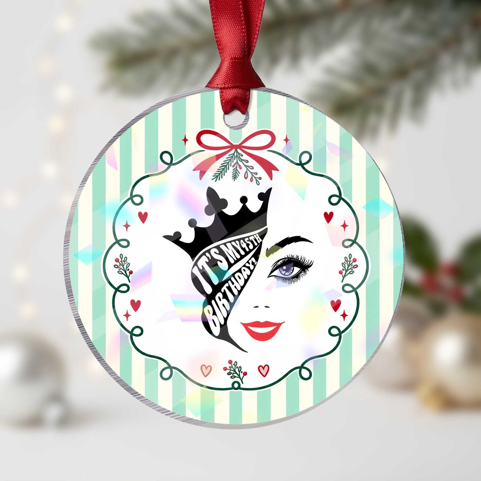 Its My 45th Birthday Holographic Acrylic Ornament Birthday Queen Crown Gift For Women