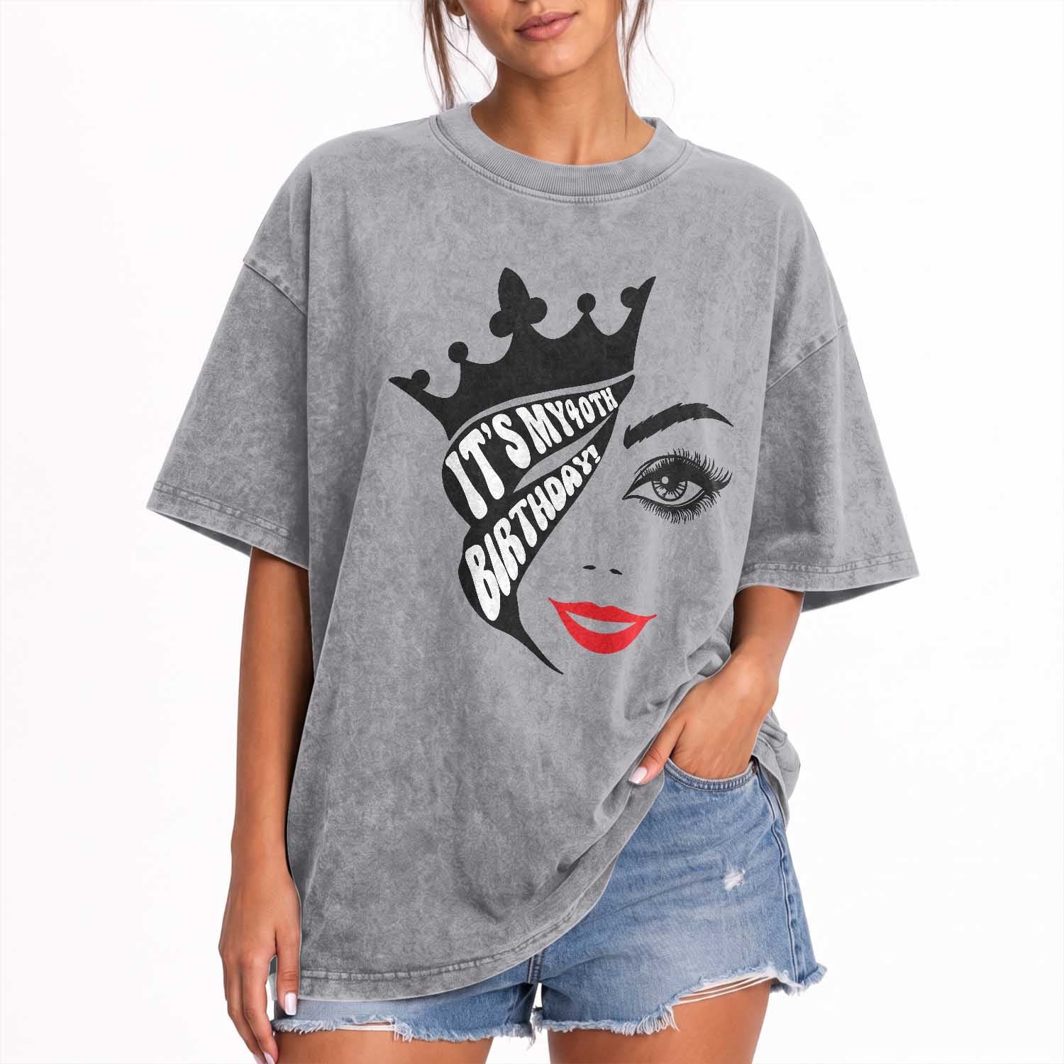 Its My 40th Birthday Washed Cotton T-Shirt Birthday Queen Crown Gift For Women