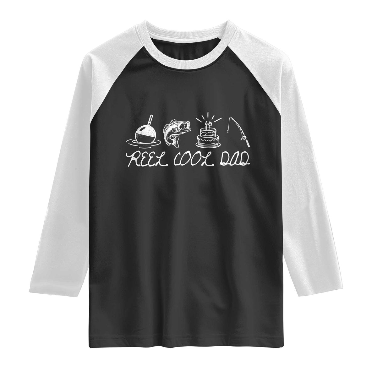 Reel Cool Dad Raglan Shirt Funny Fishing Dad Birthday Gift TS12 Black White Print Your Wear