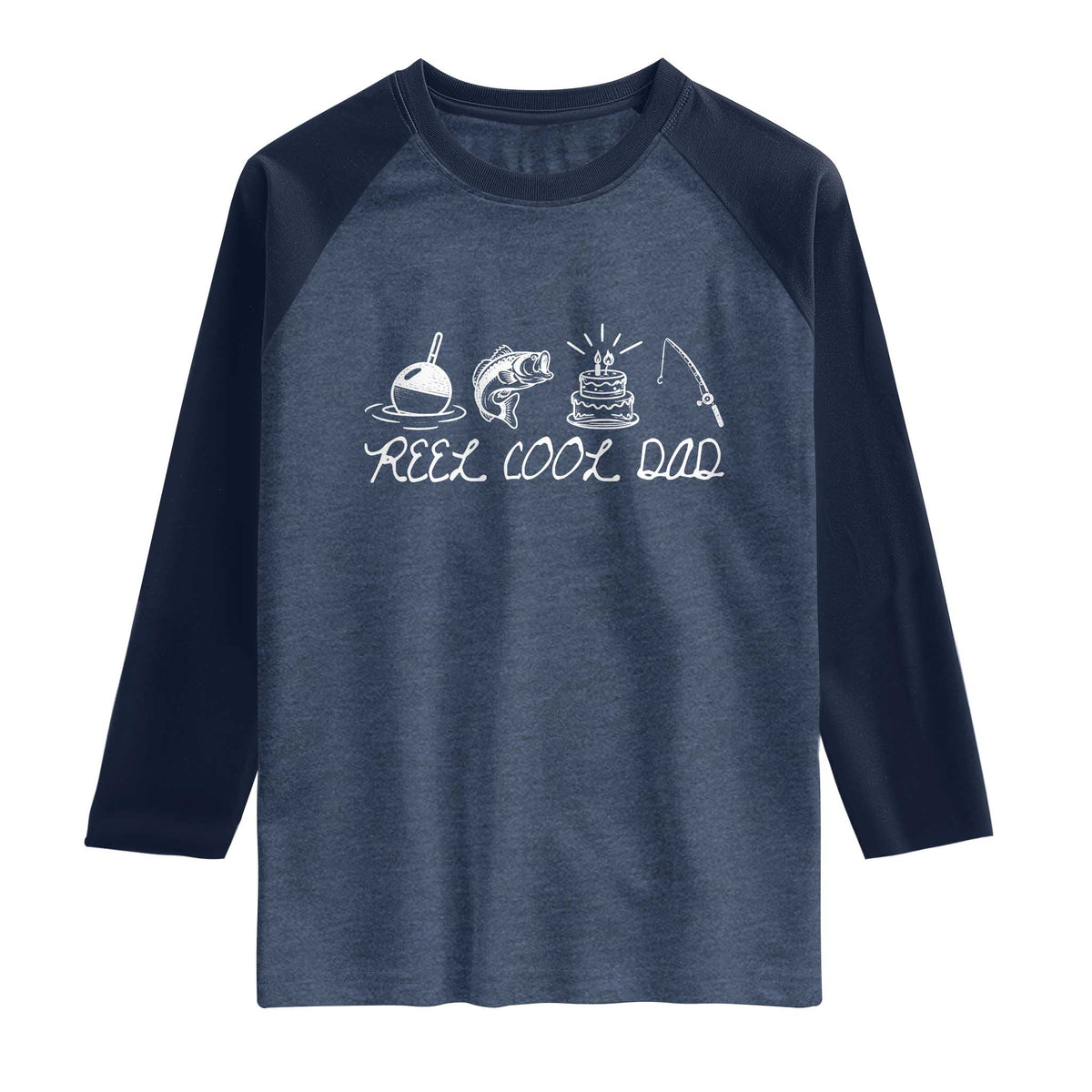 Reel Cool Dad Raglan Shirt Funny Fishing Dad Birthday Gift TS12 Heather Denim Navy Print Your Wear