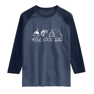 Reel Cool Dad Raglan Shirt Funny Fishing Dad Birthday Gift TS12 Heather Denim Navy Print Your Wear