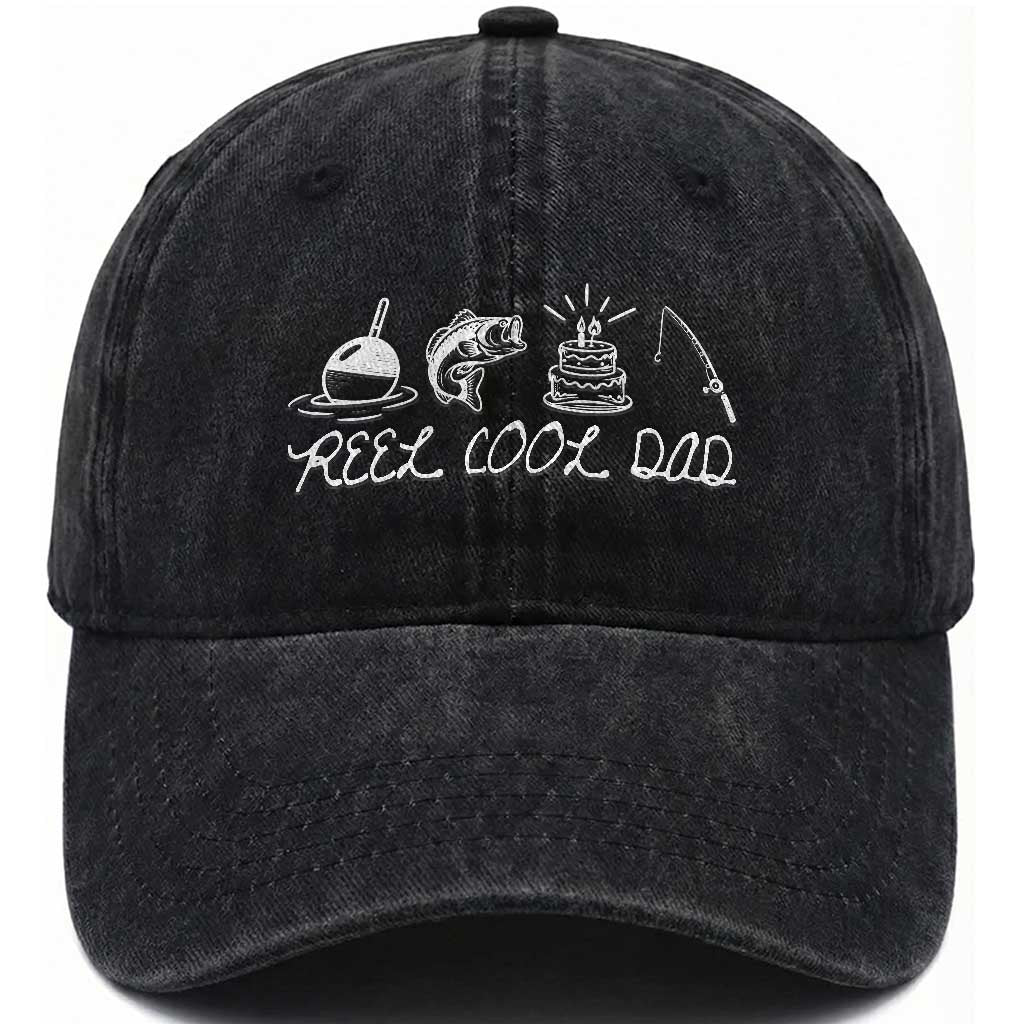 Reel Cool Dad Washed Cotton Baseball Cap Funny Fishing Dad Birthday Gift TS12 Print Your Wear