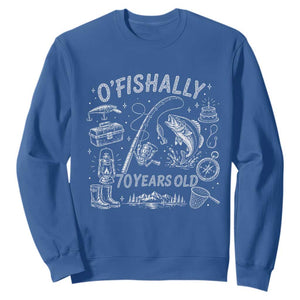 O'Fishally 70 Years Old Sweatshirt Funny Fisherman Birthday Graphic TS12 Royal Blue Print Your Wear