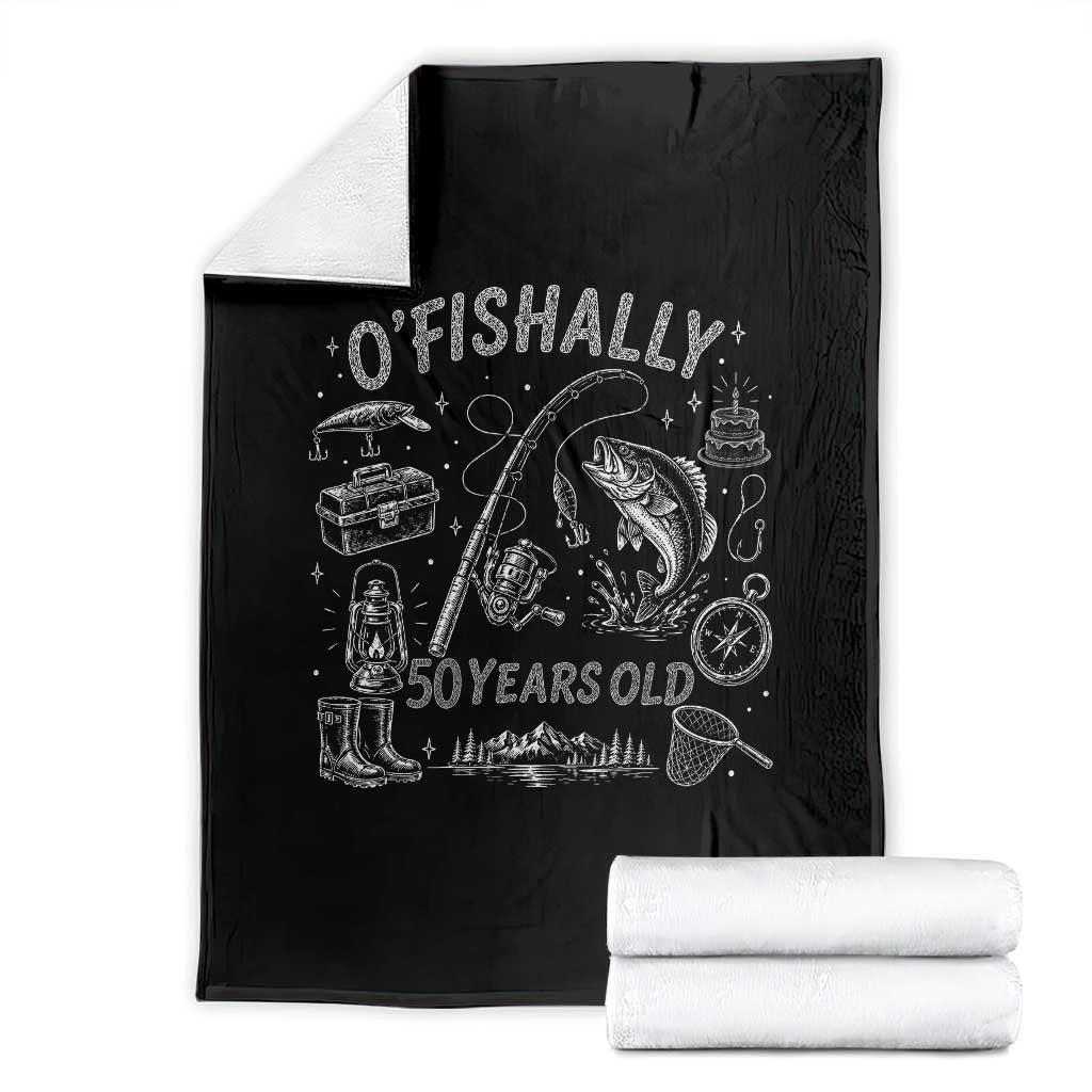 O'Fishally 50 Years Old Throw Blanket Funny Fisherman Birthday Graphic TS12 Black Print Your Wear