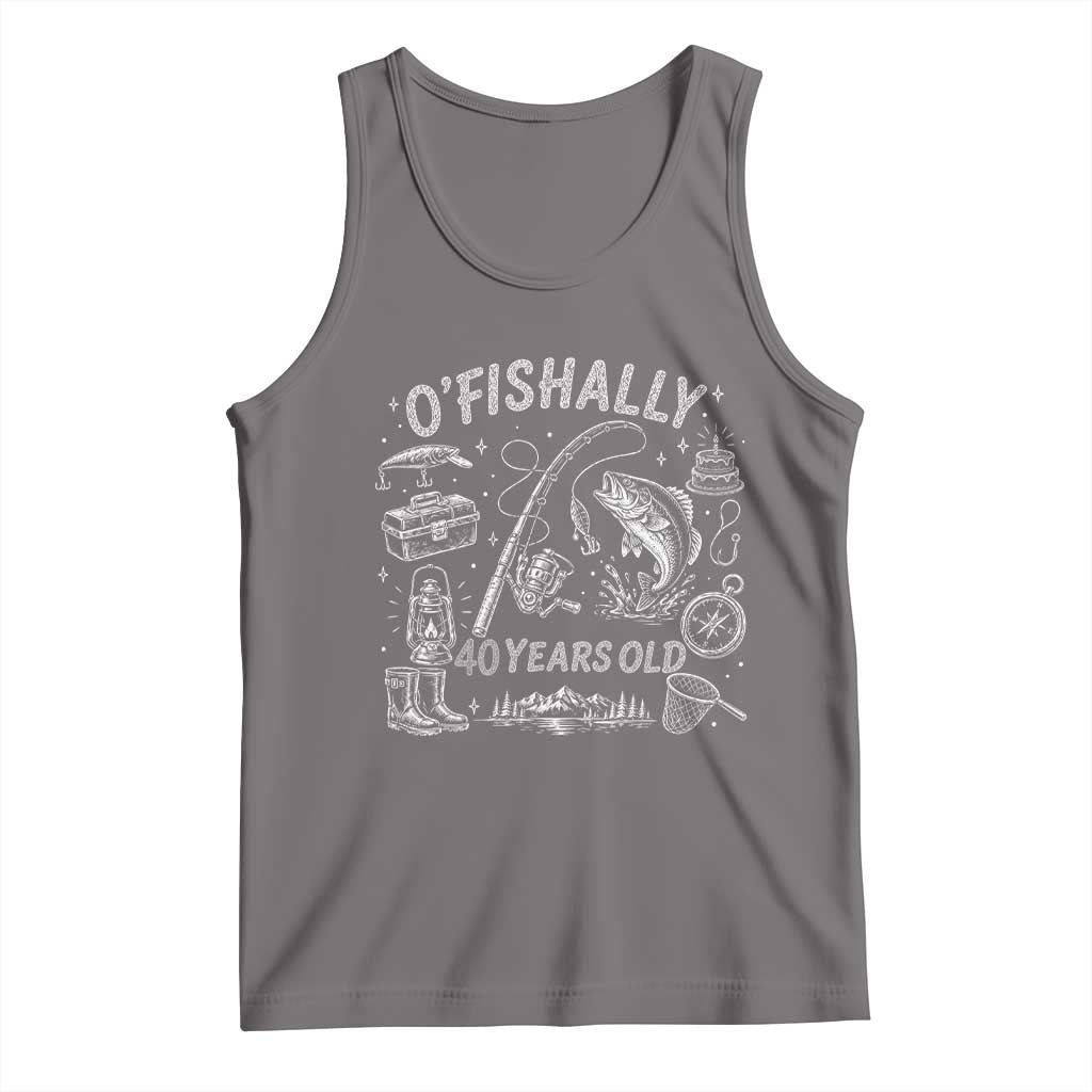 O'Fishally 40 Years Old Tank Top Funny Fisherman Birthday Graphic TS12 Deep Heather Print Your Wear