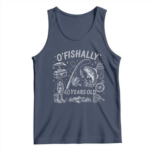 O'Fishally 40 Years Old Tank Top Funny Fisherman Birthday Graphic TS12 Navy Print Your Wear