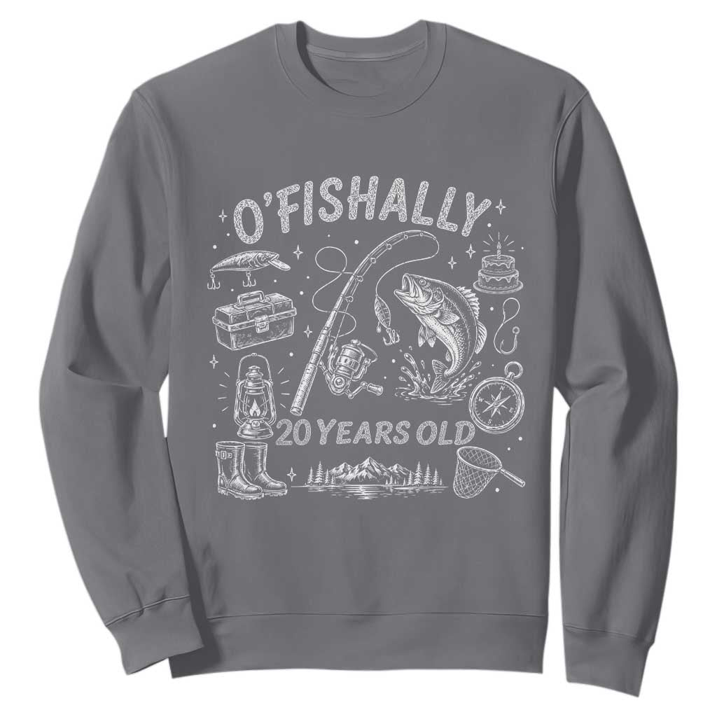 O'Fishally 20 Years Old Sweatshirt Funny Fisherman Birthday Graphic TS12 Charcoal Print Your Wear