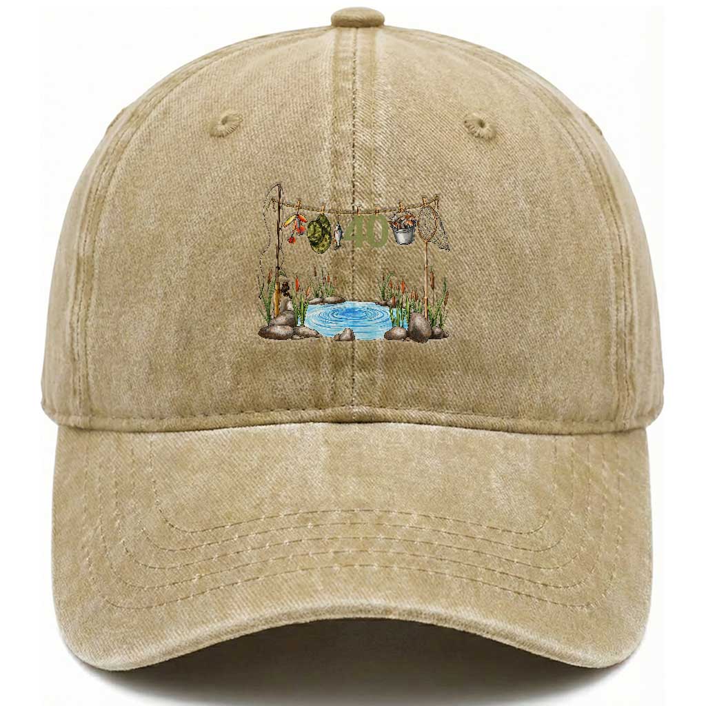 40th Birthday Fishing Washed Cotton Baseball Cap Fisherman Birthday Party Gift TS12 Print Your Wear