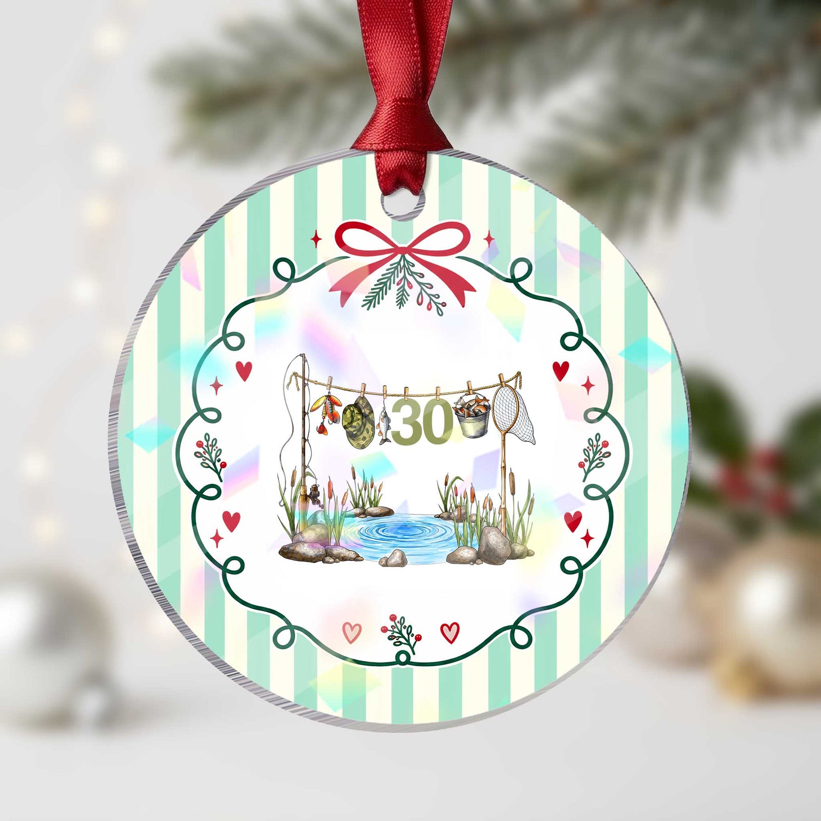 30th Birthday Fishing Holographic Acrylic Ornament Fisherman Birthday Party Gift