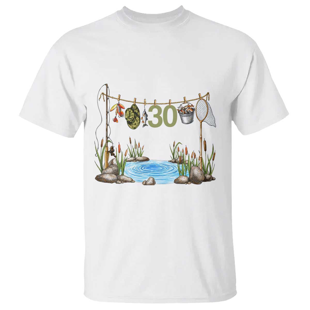 30th Birthday Fishing T Shirt Fisherman Birthday Party Gift TS12 White Print Your Wear