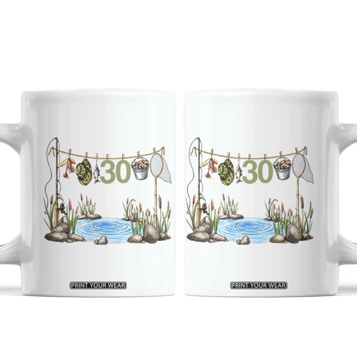30th Birthday Fishing Coffee Mug Fisherman Birthday Party Gift TS12 White Print Your Wear