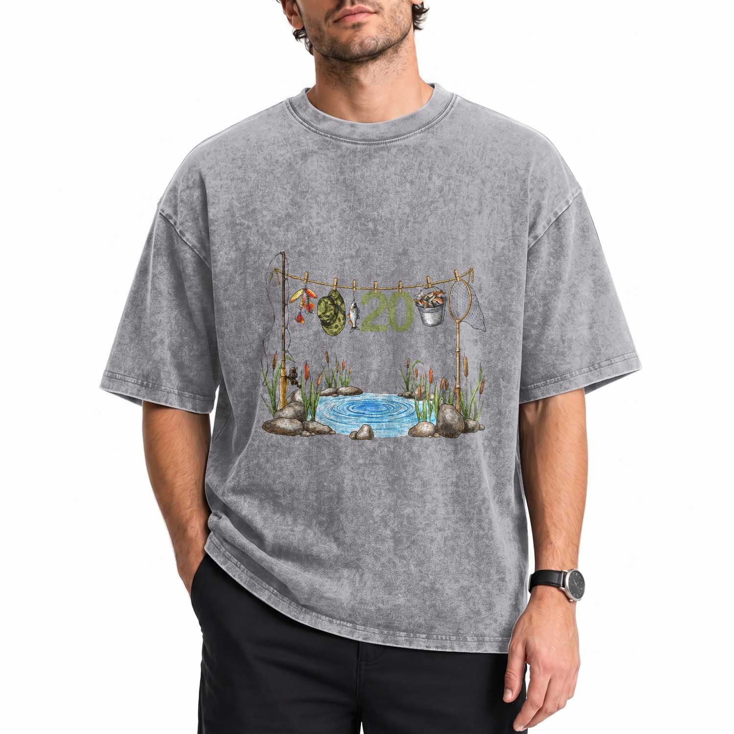 20th Birthday Fishing Washed Cotton T-Shirt Fisherman Birthday Party Gift