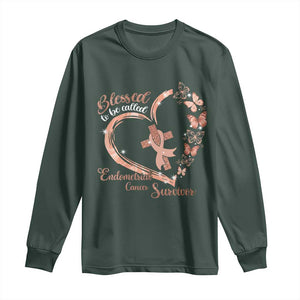 Endometrial Cancer Warrior Gift Long Sleeve Shirt Blessed To Be Called A Survivor TS12 Dark Forest Green Print Your Wear