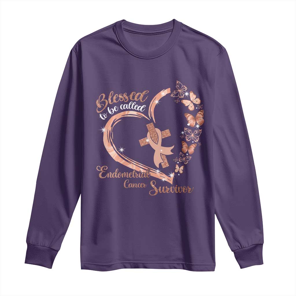 Endometrial Cancer Warrior Gift Long Sleeve Shirt Blessed To Be Called A Survivor TS12 Purple Print Your Wear