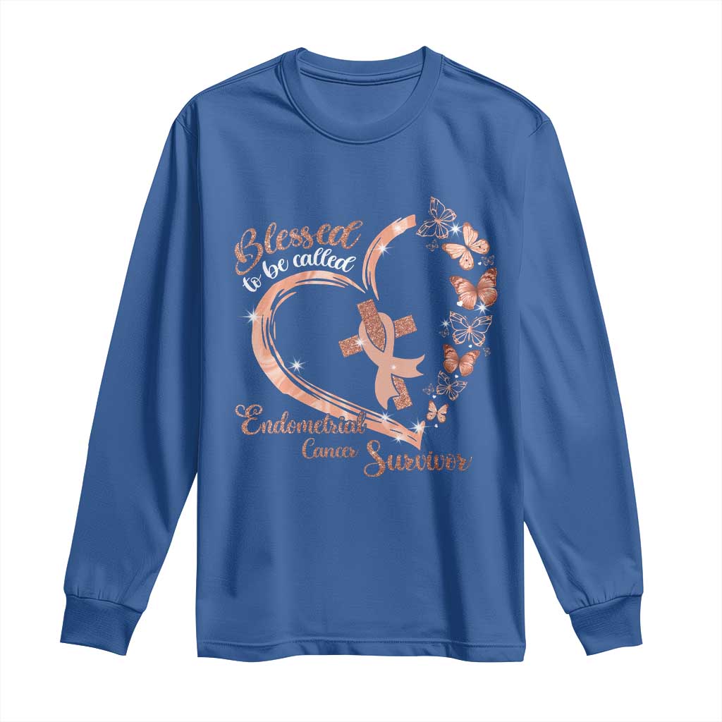Endometrial Cancer Warrior Gift Long Sleeve Shirt Blessed To Be Called A Survivor TS12 Royal Blue Print Your Wear