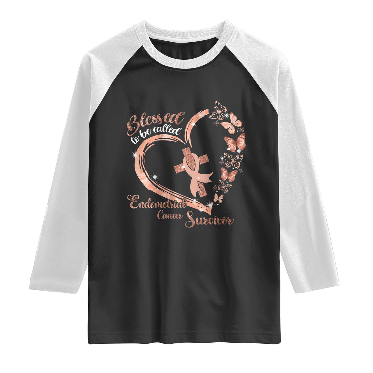 Endometrial Cancer Warrior Gift Raglan Shirt Blessed To Be Called A Survivor TS12 Black White Print Your Wear