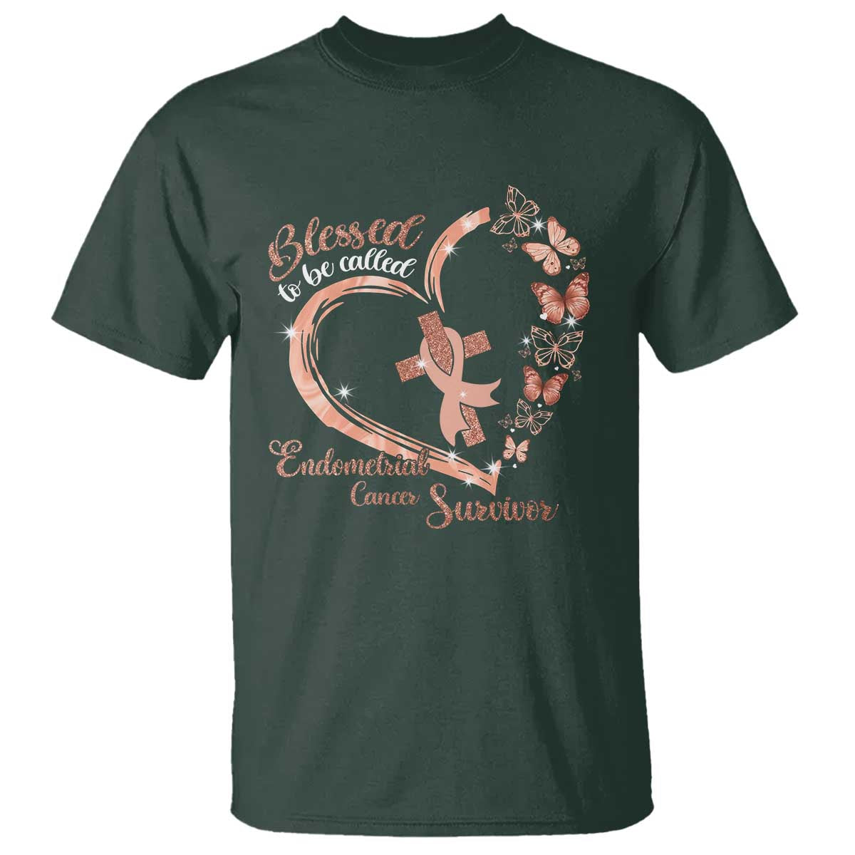 Endometrial Cancer Warrior Gift T Shirt Blessed To Be Called A Survivor TS12 Dark Forest Green Print Your Wear